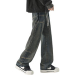 Drawstring Waist Straight-Leg Vintage Washed Jeans