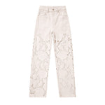 High-Rise Embroidery Cut-Out Wide-Leg Jeans