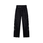 High-Waisted Pearl-Beaded Cut-Out Jeans