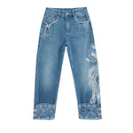Phoenix-Embroidered Sequin Tapered Ankle Jeans
