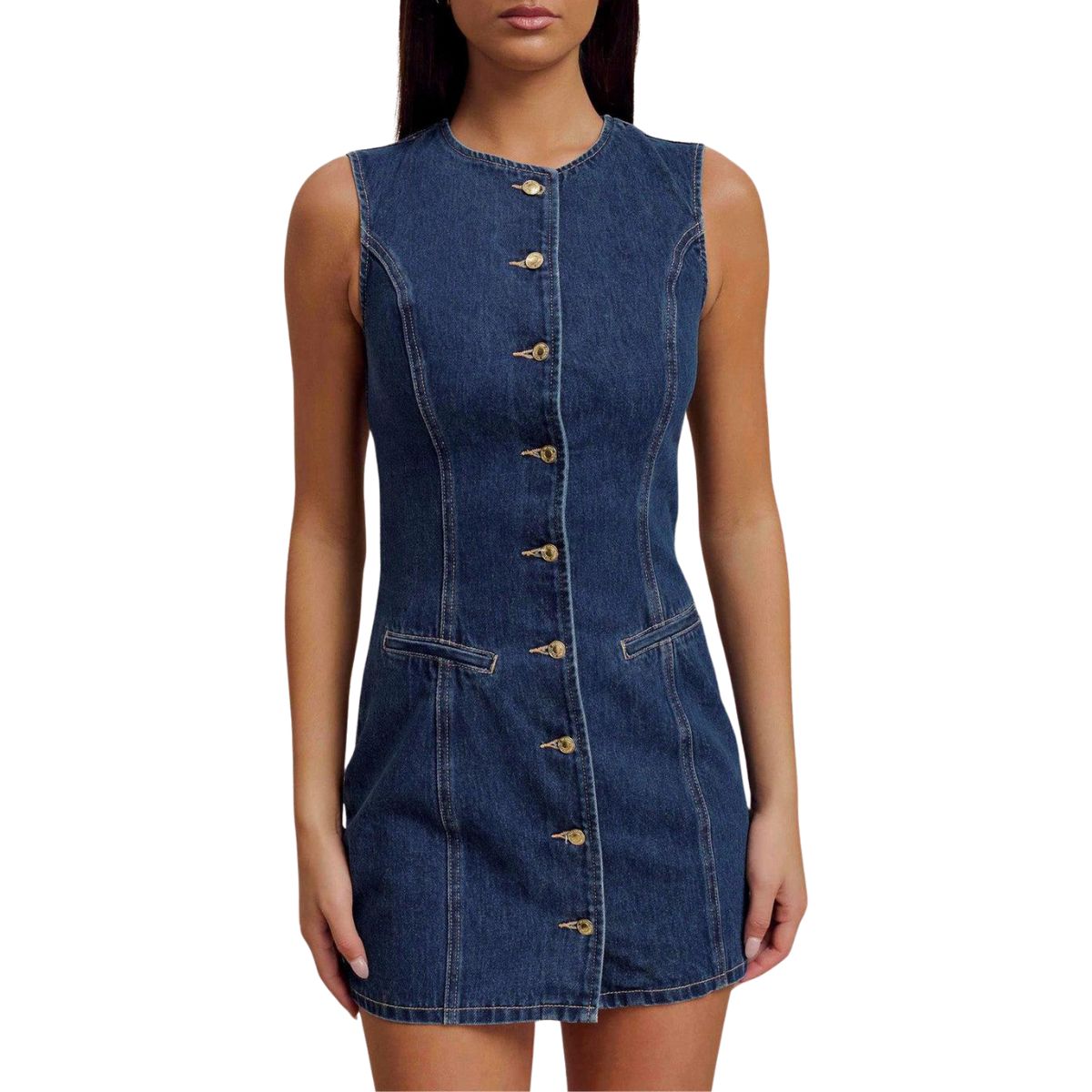 Sleeveless Button-Front Fitted Denim Minidress
