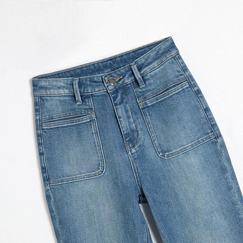 Pearl-Embellished Embroidered Patchwork Cut-Out Jeans