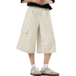 Solid Cargo Wide Leg Cropped Pants