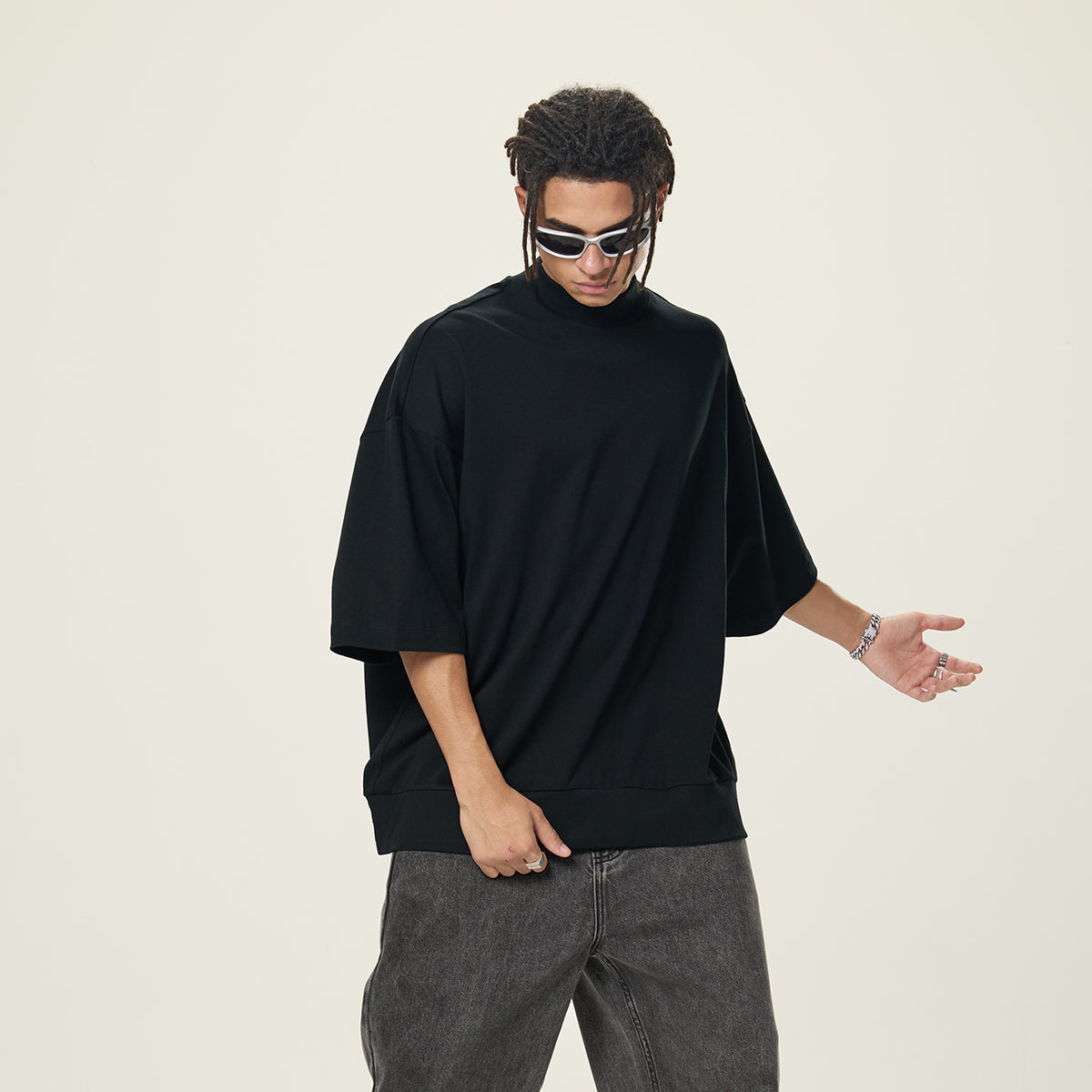 Heavyweight Oversized Mock-Neck Tee 305gsm