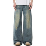 Whisker Straight-Leg Ripped Denim Jeans