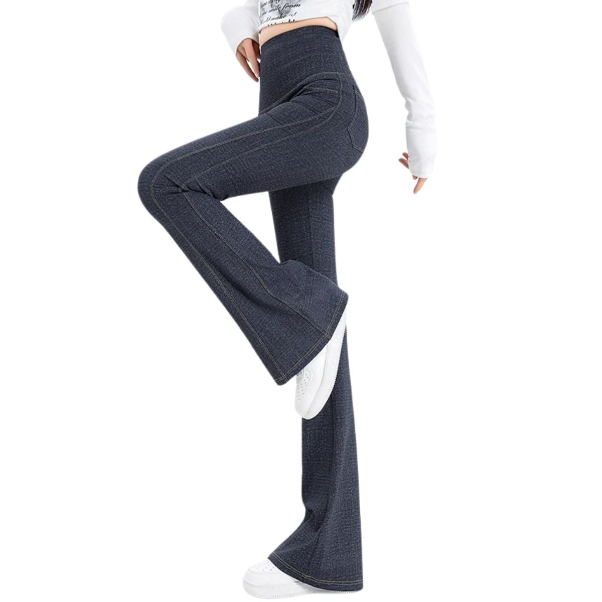 High-Waist Knit Denim Flare Pants