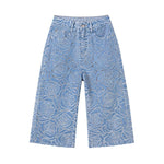 Floral Lace-Cut Cropped Denim Pants