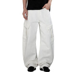 White Barrel-Leg Utility Cargo Pants