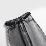 Vintage-Wash Pearl-Embroidered Denim Skirt