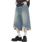 Destroyed Raw-Hem Wide-Leg Cropped Jeans