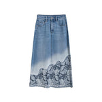 Embroidered Patchwork Cut-Out Denim Skirt
