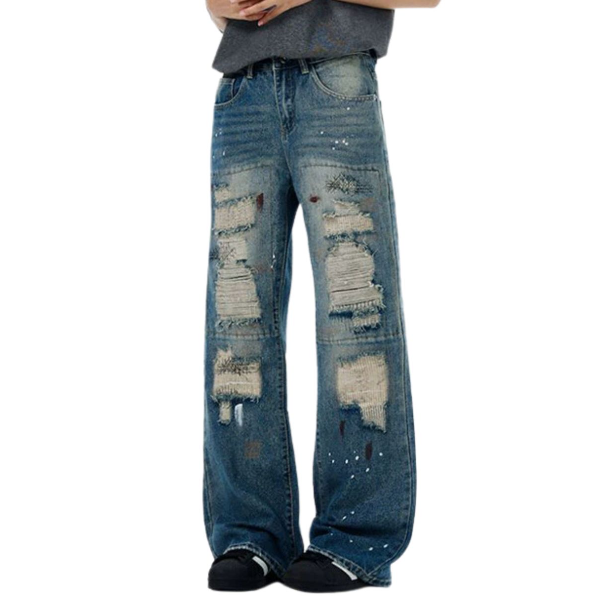 Patched & Painted Ripped Denim Jeans