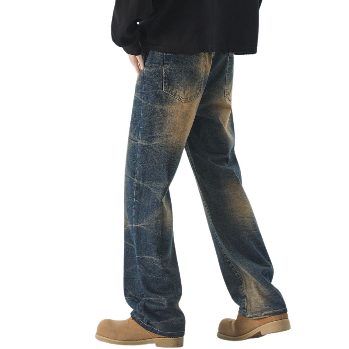 Drawstring Waist Vintage Washed Denim Jeans