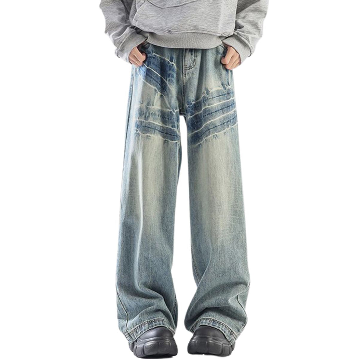 3D Crinkle Tie-Dye Wide-Leg Denim Jeans