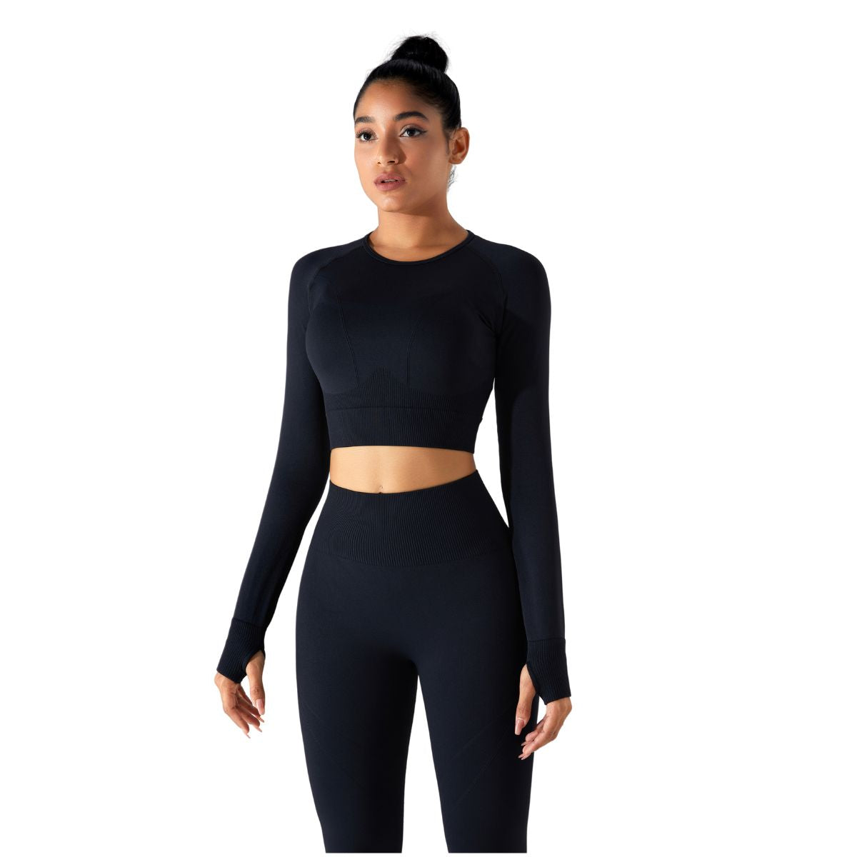 Thumb Holes Cropped Long-Sleeve Shirt