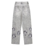 Beaded-Embroidered Floral Cut-Out Ankle Jeans