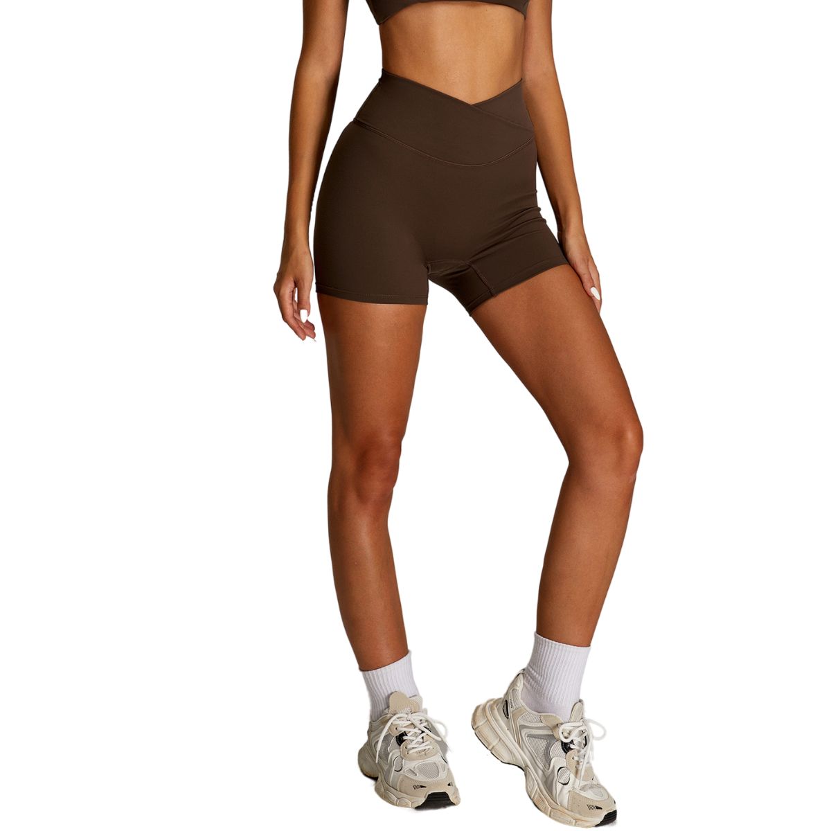 Solid Color Crossover Yoga Shorts