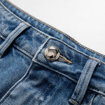 Embroidered Patchwork Cut-Out Denim Skirt