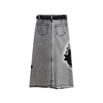 Vintage-Wash Pearl-Embroidered Denim Skirt