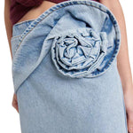 Floral Appliqu¨¦ Denim Midi Skirt