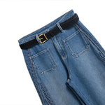 Floral-Embroidered Cut-Out Jeans with Rhinestones