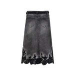 Embroidered & Rhinestone-Transferred Denim Skirt