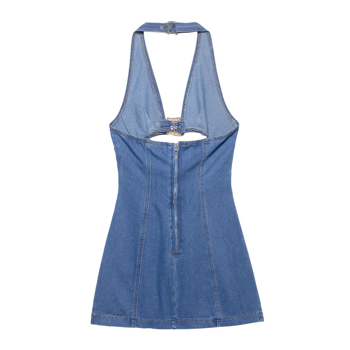 Cut-Out Denim Halter Mini Dress