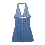 Cut-Out Denim Halter Mini Dress