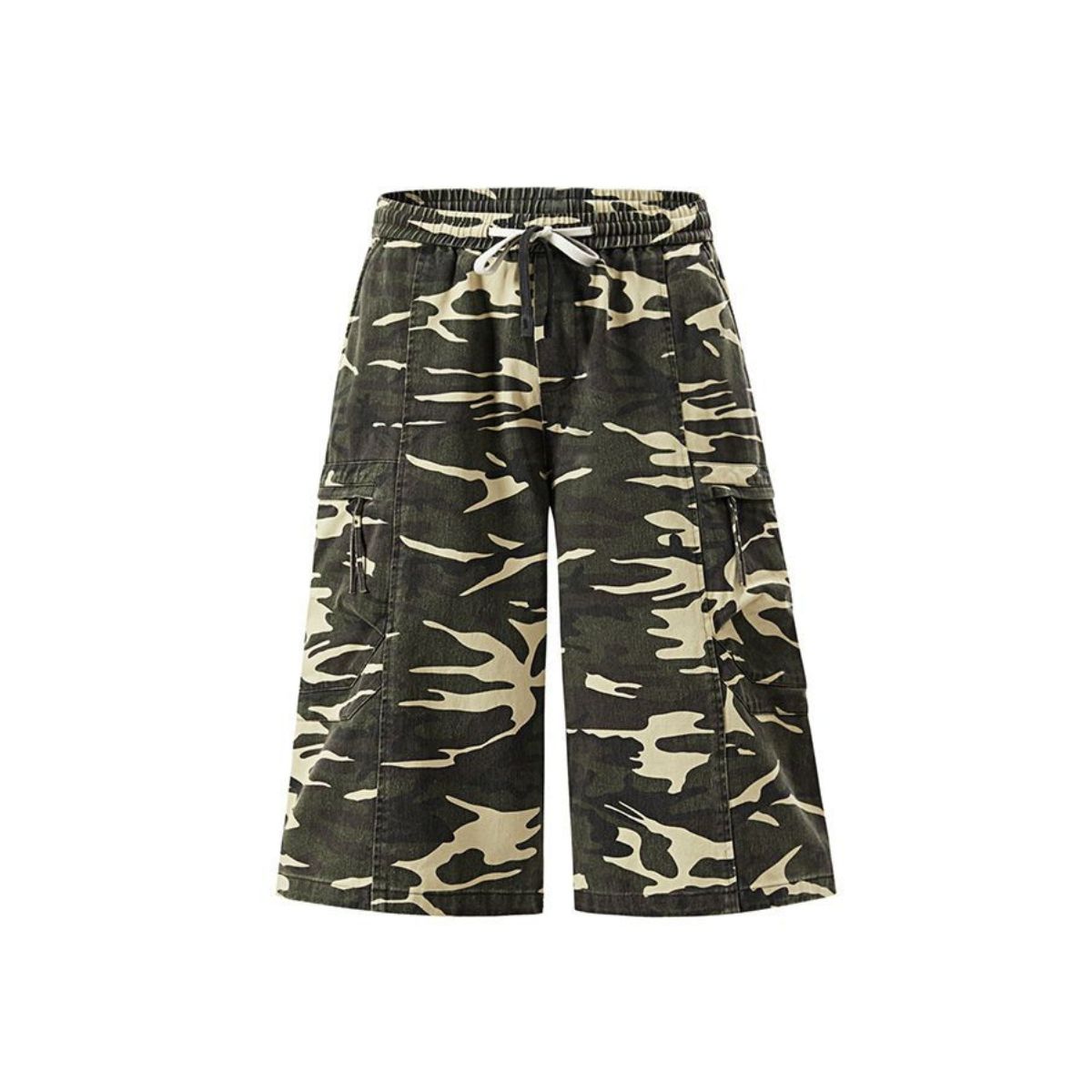 Cargo Camouflage Wide-Leg Cropped Pants