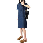 Loose Fit Rolled-Up Sleeve Denim Dress