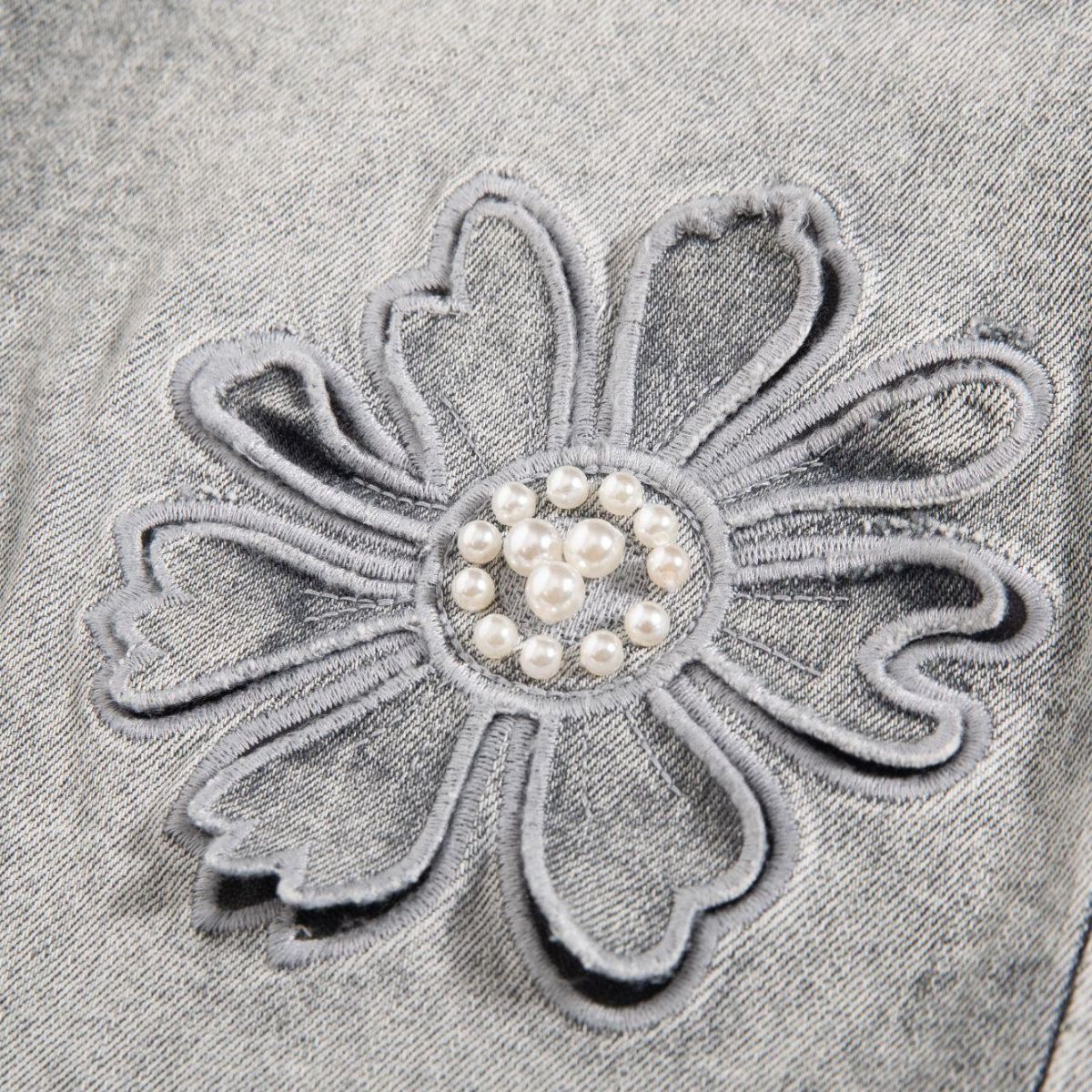 Beaded-Embroidered Floral Cut-Out Ankle Jeans