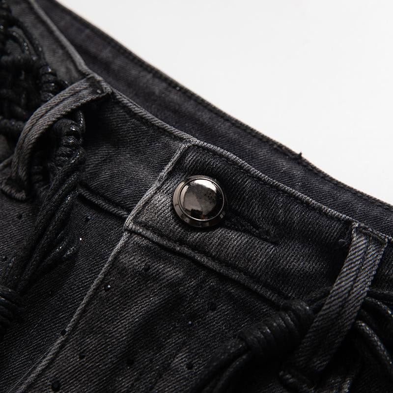 Embroidered & Rhinestone-Transferred Denim Skirt