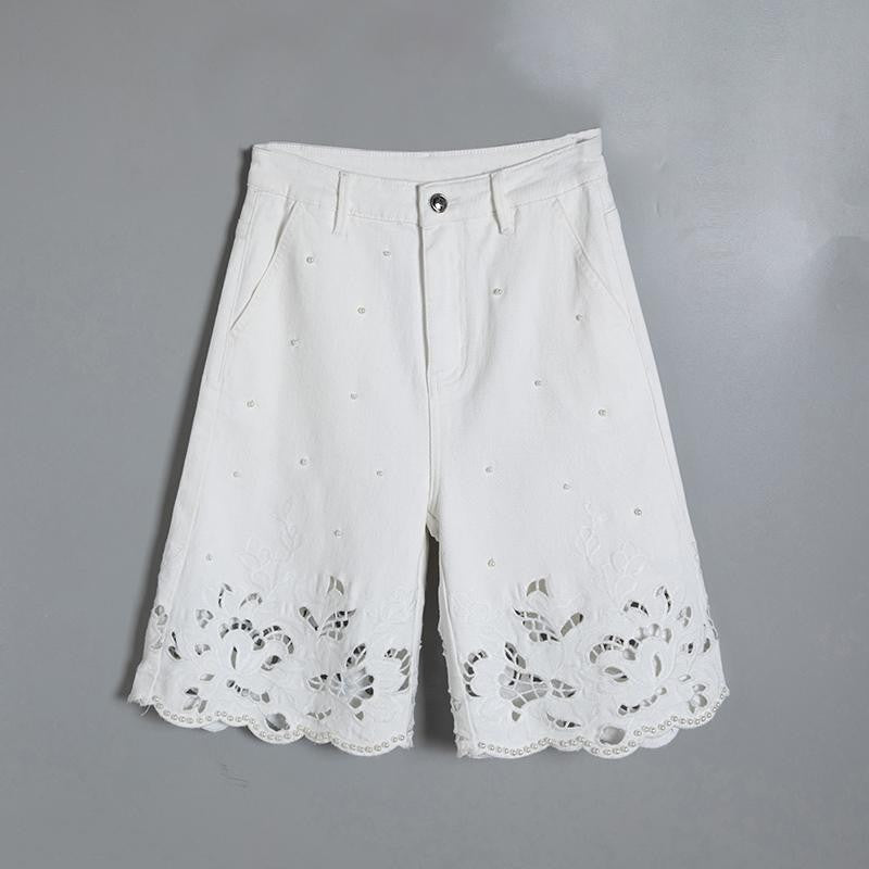Pearl-Embellished Asymmetric Cut-Out Shorts