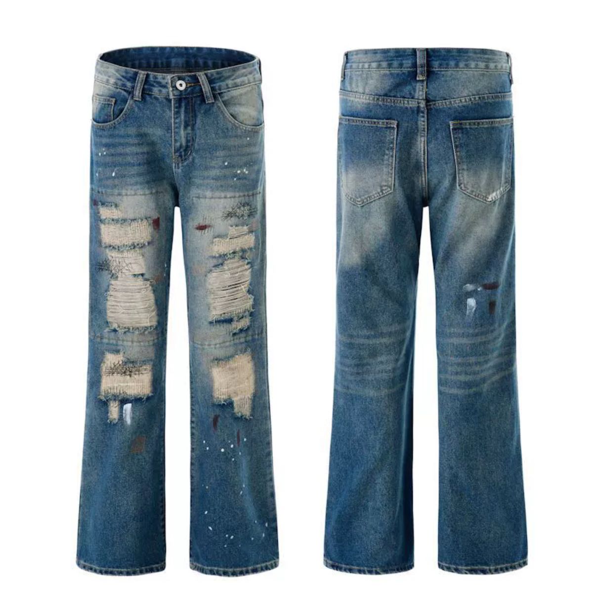 Patched & Painted Ripped Denim Jeans