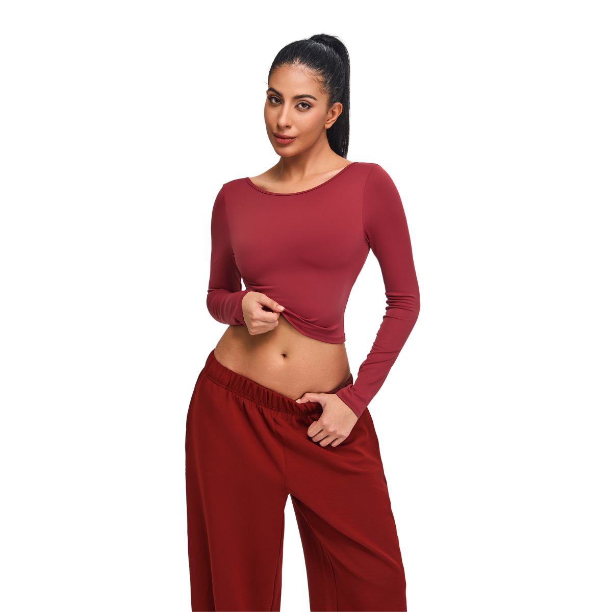Low-Back Seamless Long-Sleeve Crop Tee