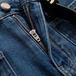 Floral-Embroidered Cut-Out Jeans with Rhinestones