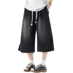 Drawstring Waist Washed Cropped Denim Pants