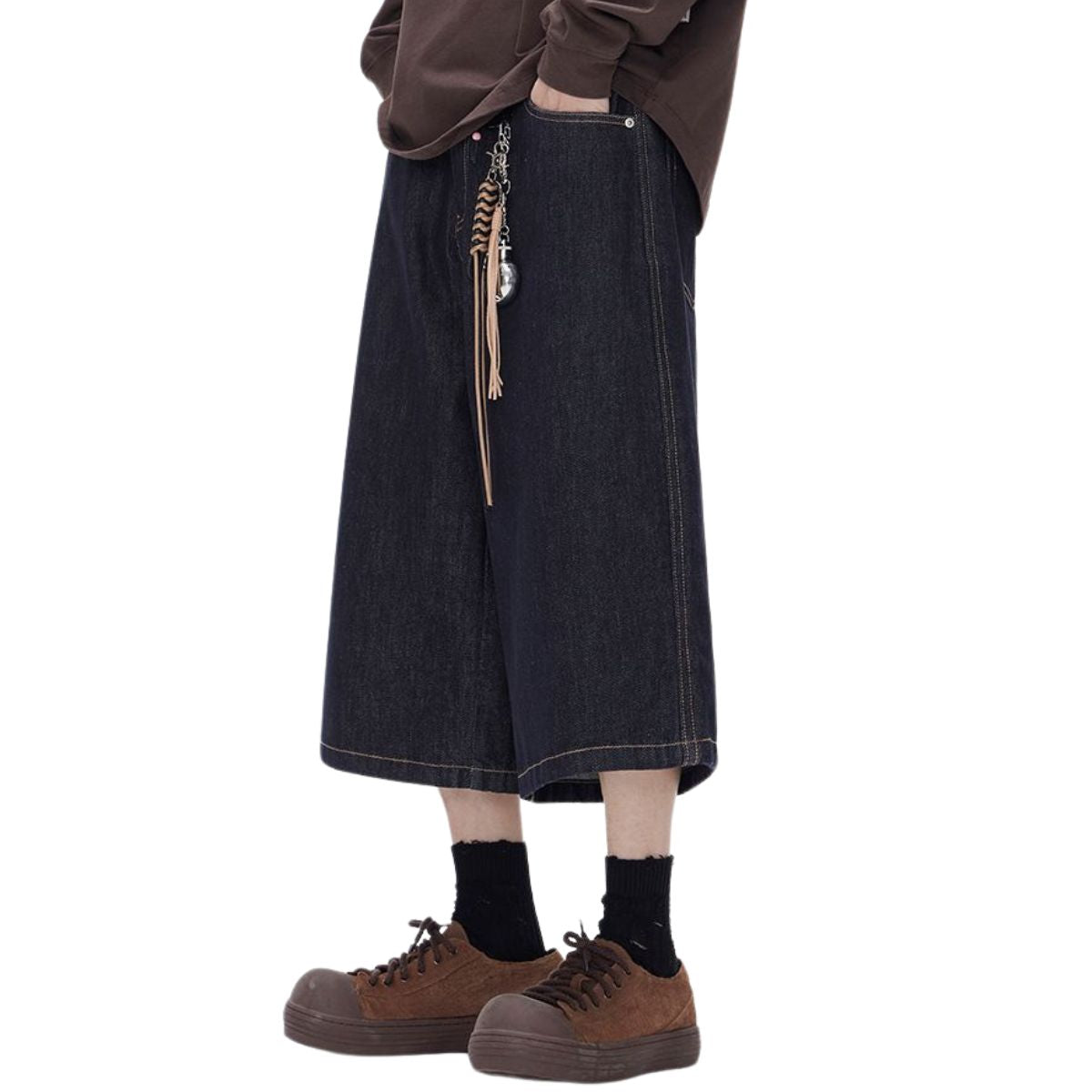 Wide Leg Selvedge Denim Cropped Pants