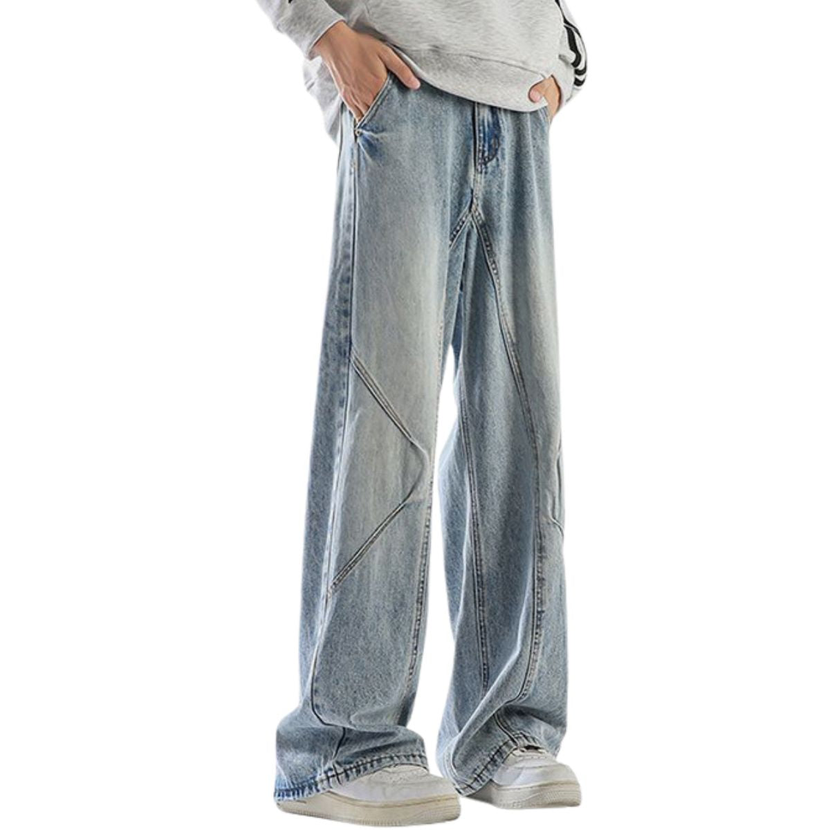 Relaxed Fit Patchwork Washed Denim Jeans