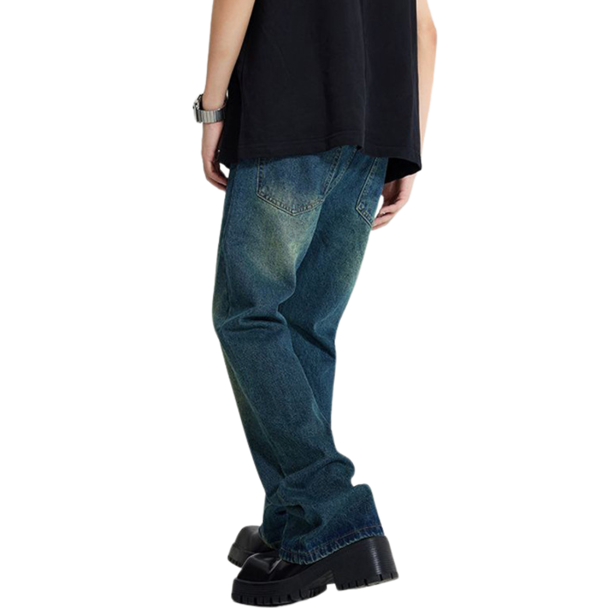 Relaxed Fit Washed Faded Denim Pants