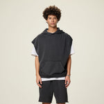 Raw Edge Sleeveless Boxy Hoodie