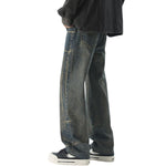 Drawstring Waist Straight-Leg Vintage Washed Jeans