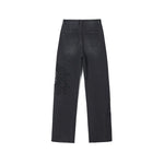 Pearl-Embellished Embroidery Cut-Out Whisker Jeans