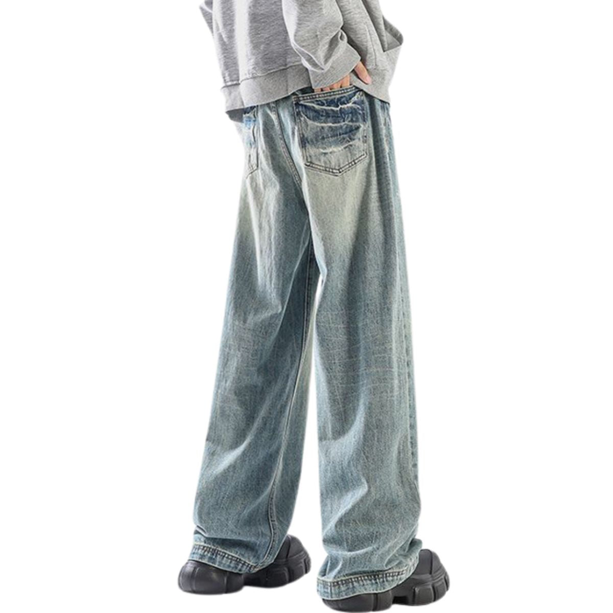 3D Crinkle Tie-Dye Wide-Leg Denim Jeans