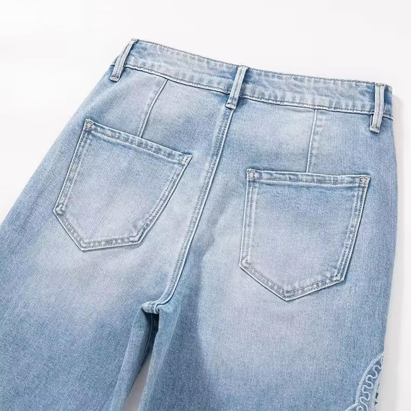 Lightweight Embroidered Cut-Out Bootcut Jeans