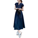 Relaxed Fit Cap Sleeve Denim Midi Dress