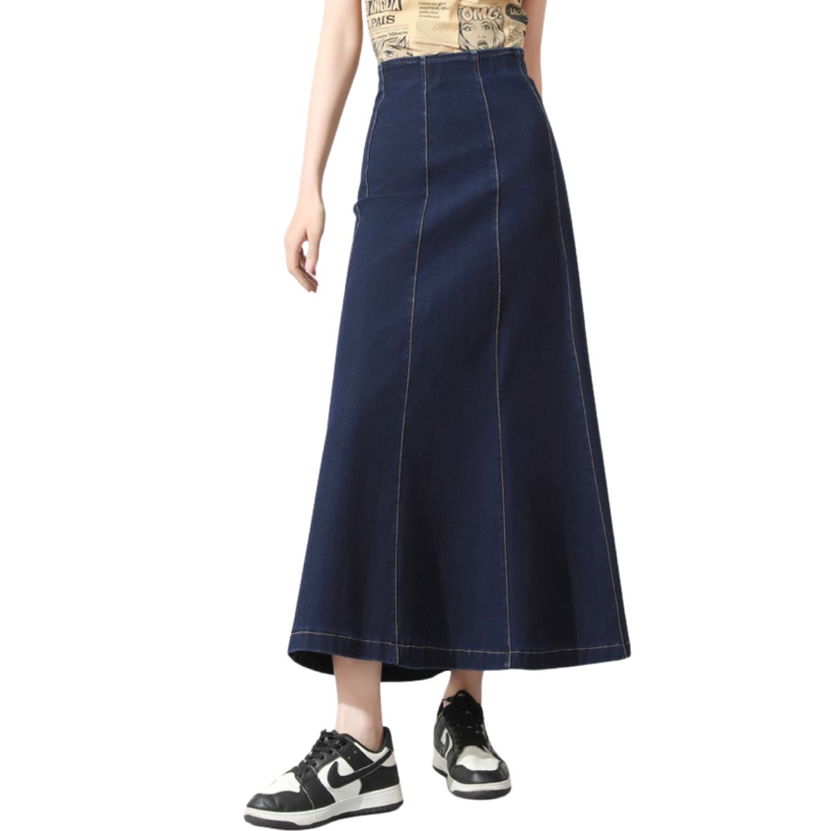 High-Waisted A-Line Maxi Knit Denim Skirt