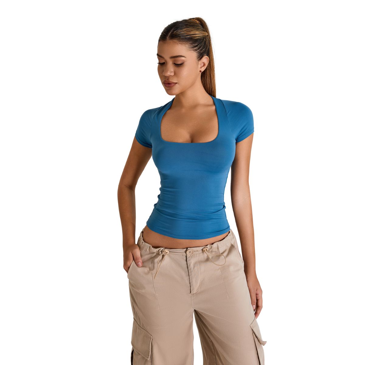 Square-Neck Quick-Dry Slim-Fit Tee