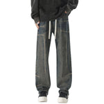 Drawstring Waist Straight-Leg Vintage Washed Jeans