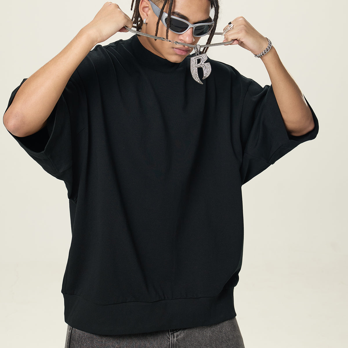 Heavyweight Oversized Mock-Neck Tee 305gsm